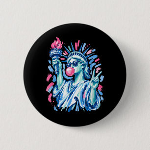 4th Of July Preppy Statue Of Liberty Blowing Button