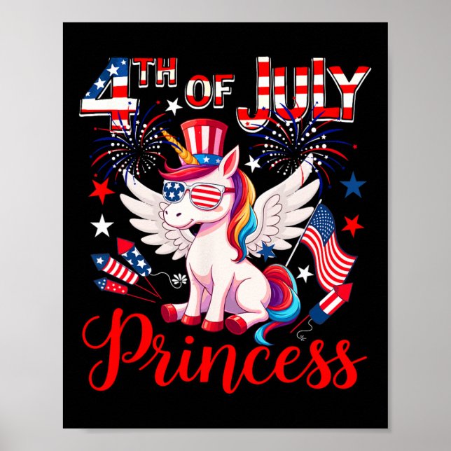 4th Of July Prince Cute Unicorn Sungles Us Flag Fi Poster (Front)
