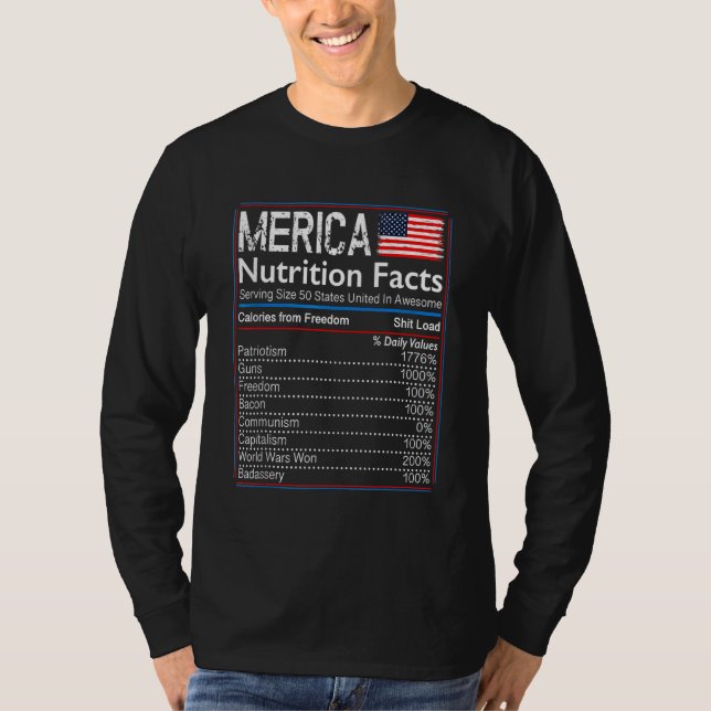 4th Of July Proud American  Merica Nutrition Facts T-Shirt (Front)