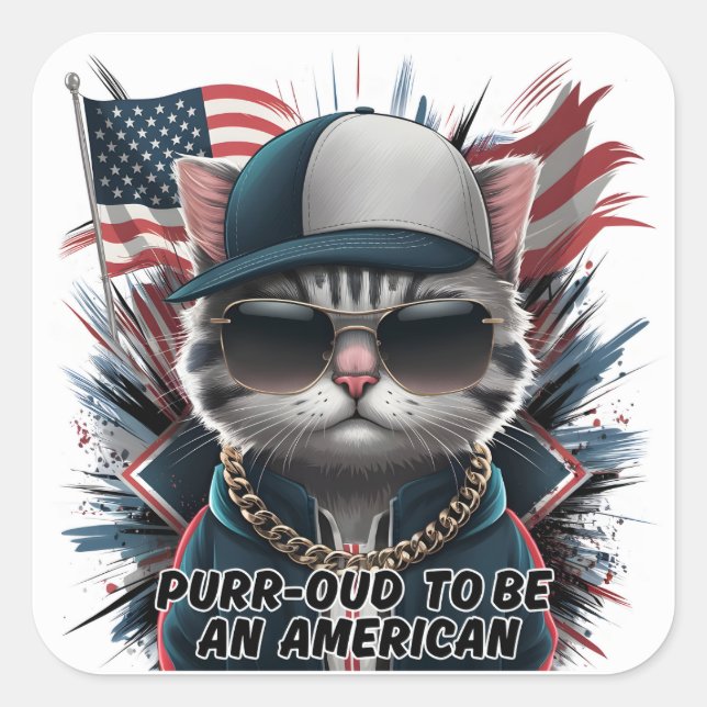 4th of July Proud Hipster Cat Sticker Sheet (Front)