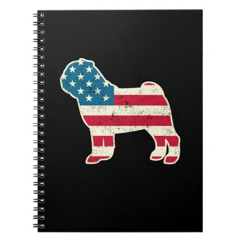 4th of July Pug Dog American Flag USA Notebook