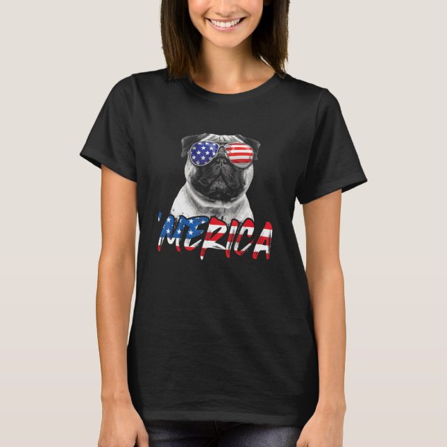 4th Of July Pug Dog Merica American Flag Patriotic T-Shirt (Front)
