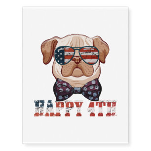 4th of July Pug - Independence Day - Dog Lover Temporary Tattoos
