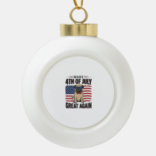 4th of July Pug Patriotic Vintage Shirt Design_1 Ceramic Ball Christmas Ornament