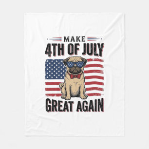 4th of July Pug Patriotic Vintage Shirt Design_1 Fleece Blanket