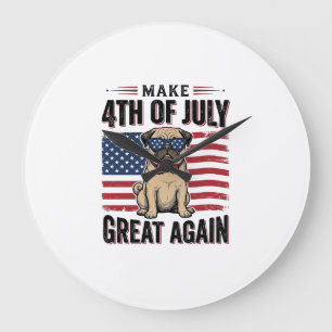4th of July Pug Patriotic Vintage Shirt Design_1 Large Clock
