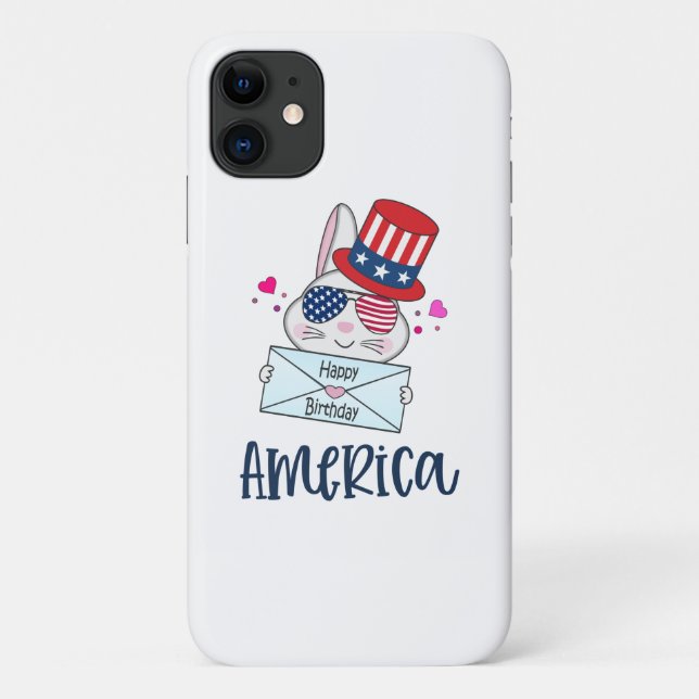 4th of July Rabbit with USA Flag Sun Glasses Case-Mate iPhone Case (Back)