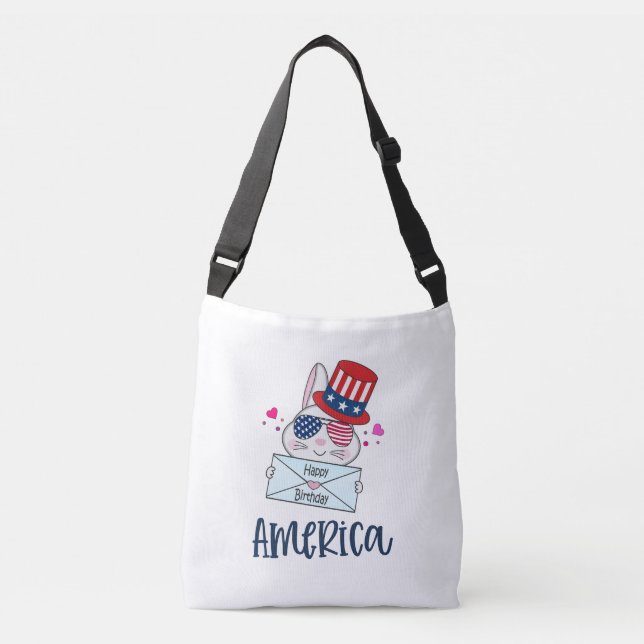 4th of July Rabbit with USA Flag Sun Glasses Crossbody Bag (Front)