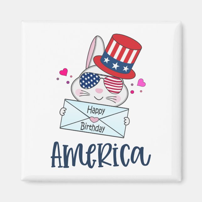 4th of July Rabbit with USA Flag Sun Glasses Magnet (Front)
