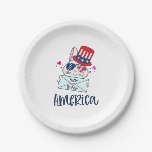 4th of July Rabbit with USA Flag Sun Glasses Paper Plates