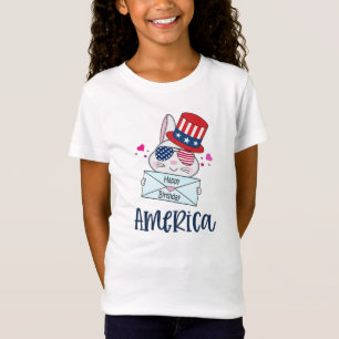 4th of July Rabbit with USA Flag Sun Glasses T-Shirt