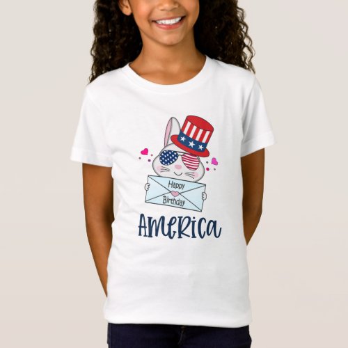 4th of July Rabbit with USA Flag Sun Glasses T_Shirt