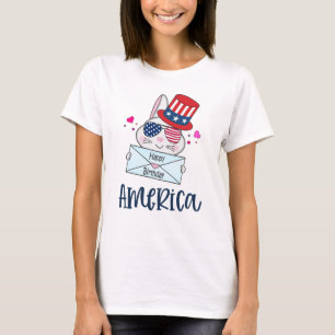 4th of July Rabbit with USA Flag Sun Glasses T-Shirt