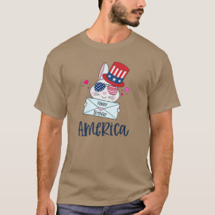 4th of July Rabbit with USA Flag Sun Glasses T-Shirt