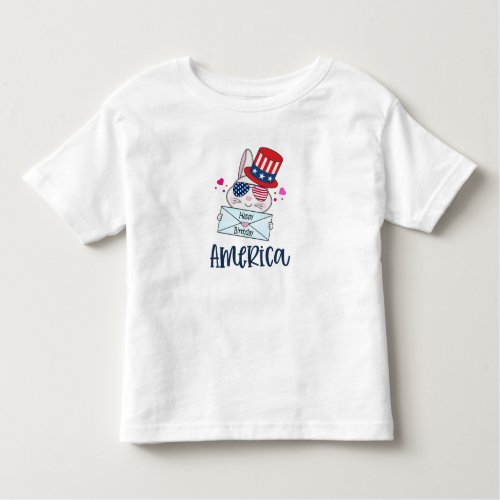 4th of July Rabbit with USA Flag Sun Glasses Toddler T_shirt