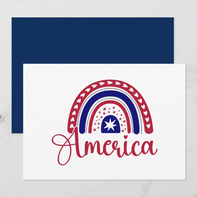 4th of July Rainbow America  Invitation (Front/Back)