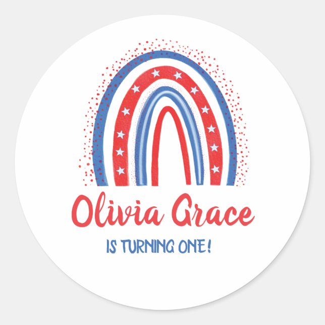 4th of July Rainbow Birthday Classic Round Sticker (Front)
