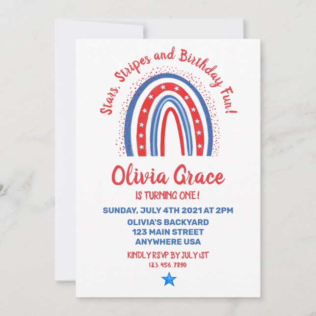 4th of July Rainbow Birthday Invitation (Front)