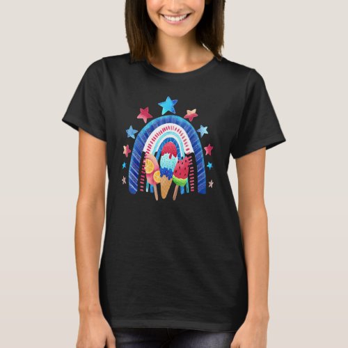 4th Of July Rainbow Holiday Patriotic Ice Cream T_Shirt