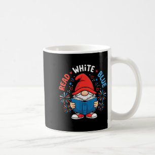 4th of July Read White Blue Gnome Reading Book Coffee Mug