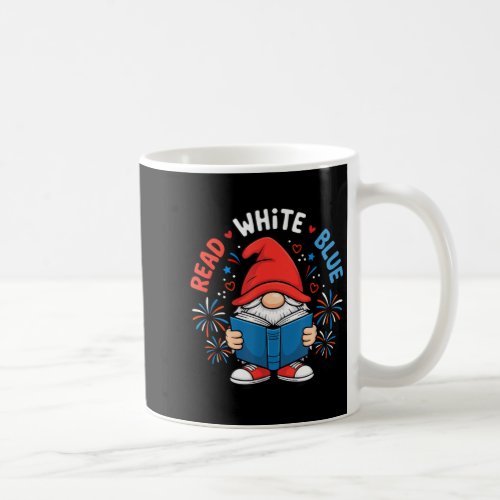 4th of July Read White Blue Gnome Reading Book Coffee Mug