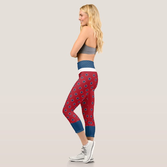 4th of July Red and Blue Star High Waisted Capris (Left)