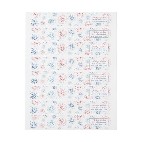 4th Of July Red Blue Fireworks Return Address  Wrap Around Label