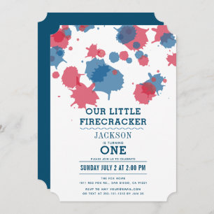 4th of July Red & Blue Splatters 1st Birthday Invitation