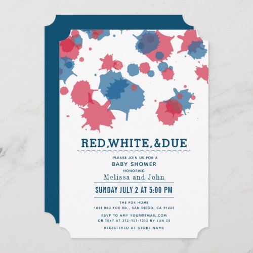 4th of July Red  Blue Splatters Baby Shower Invitation