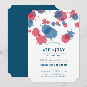 4th of July Red & Blue Splatters Party Invitation