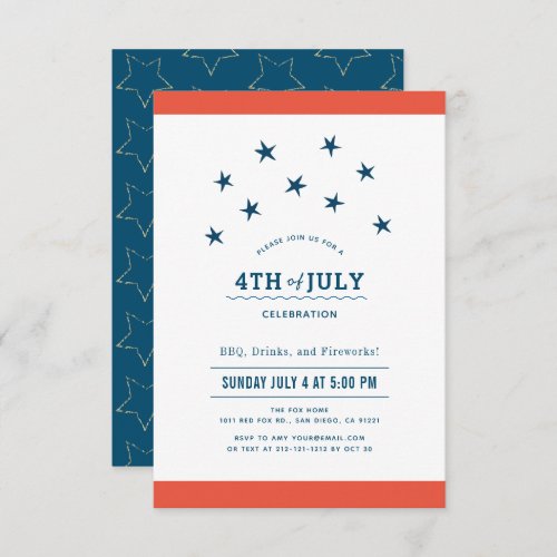 4th of July Red  Blue Stars Party Invitation