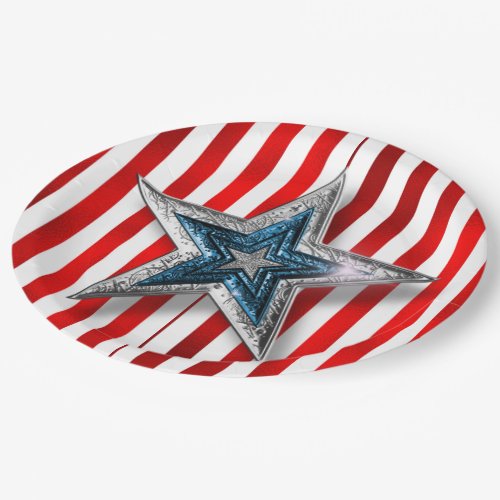 4th of July Red Stripes BlueSilver Star Paper Plates