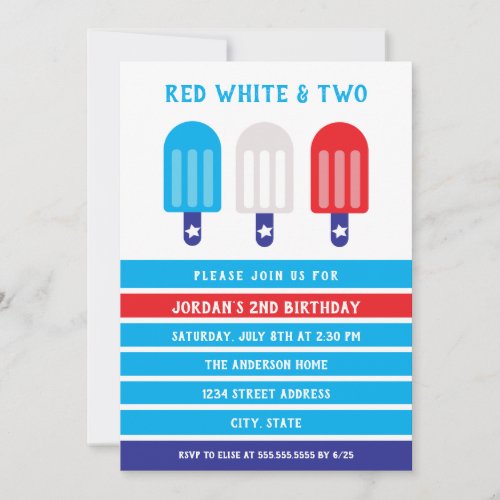 4th of July Red White and Blue 2nd Birthday Invitation