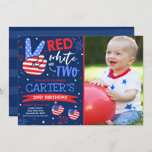 4th Of July Red White And Blue 2nd Birthday Invitation