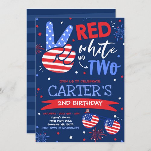 4th Of July Red White And Blue 2nd Birthday Invitation