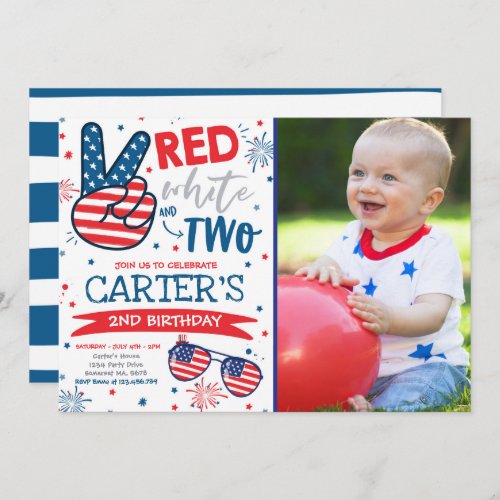 4th Of July Red White And Blue 2nd Birthday Invitation