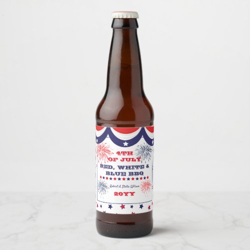 4th of July Red White and Blue BBQ Beer Bottle Label