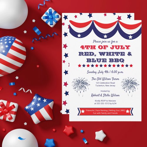 4th of July Red White and Blue BBQ Invitation