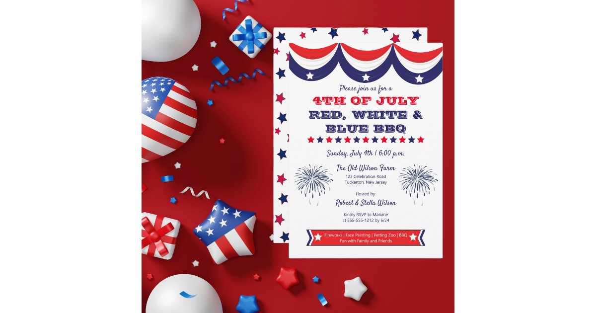 4th of July Red White and Blue BBQ Invitation | Zazzle