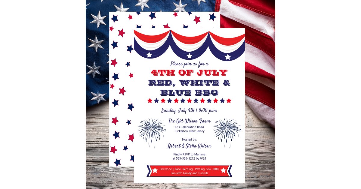 4th of July Red White and Blue BBQ Invitation | Zazzle