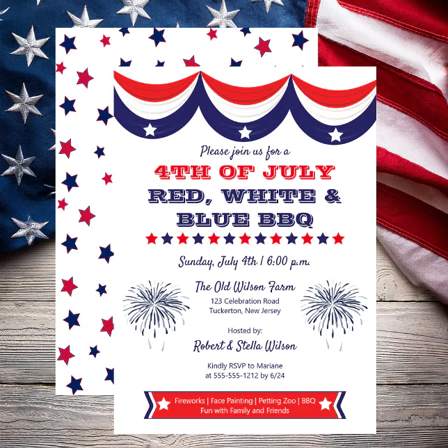 4th of July Red White and Blue BBQ Invitation | Zazzle