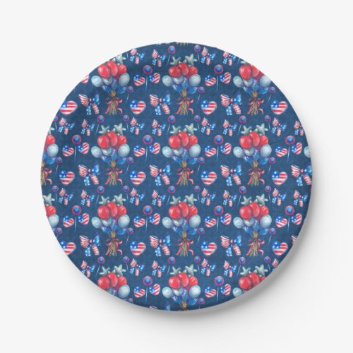 4th of July Red White And Blue BBQ Party Paper Plates