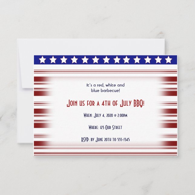 4th of July Red White and Blue Candystripe Invitation (Front)