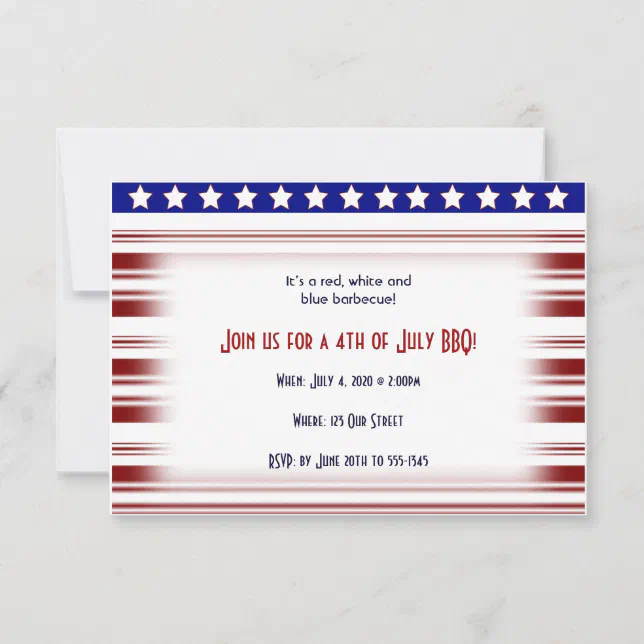 4th of July Red White and Blue Candystripe Invitation | Zazzle