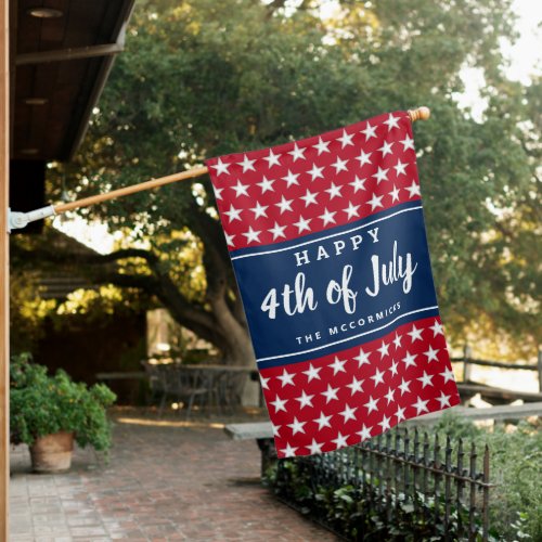 4th of July Red White And Blue Family Personalized House Flag