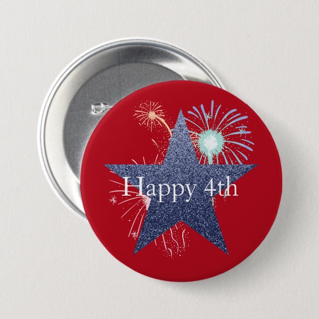 4th of July red, white and blue fireworks Button (Front & Back)