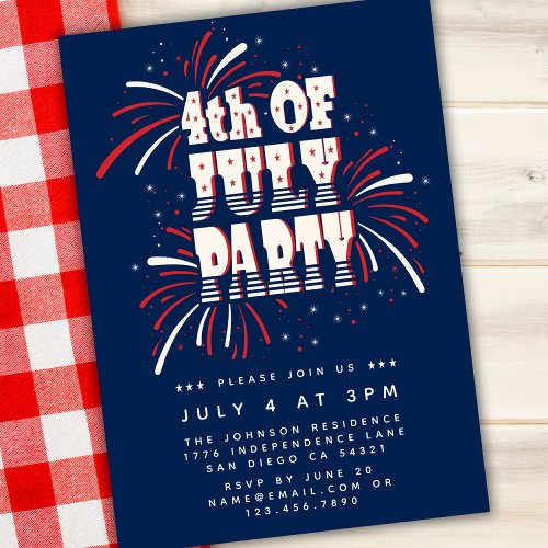 4th of July Red White and Blue Fireworks Party Invitation