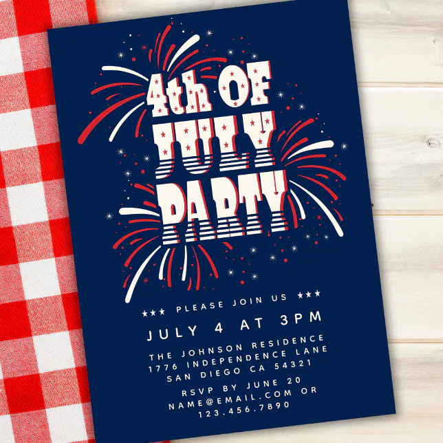 4th of July Red, White and Blue Fireworks Party Invitation | Zazzle