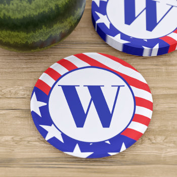 4th Of July Red White And Blue Party Bbq Monogram Paper Plates by watermelontree at Zazzle