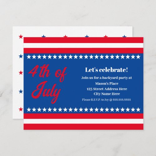 4th of July Red White and Blue Party Invitation